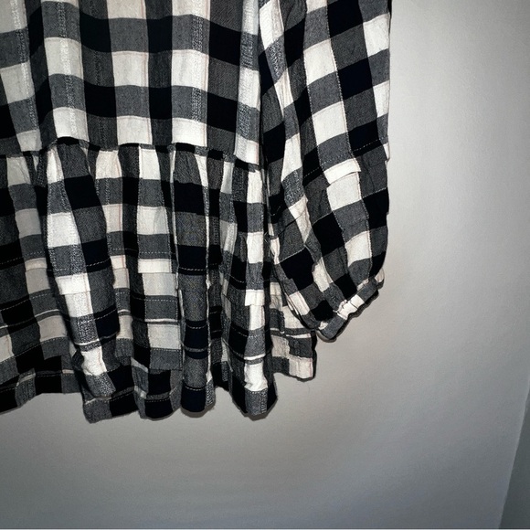American eagle Black & white Buffalo plaid peplum peasant blouse sz S womens‎ - Picture 4 of 5